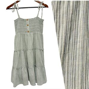 Altar'd State Cotton Smocked Top Tie Shoulder Mini Dress Lined Size Medium